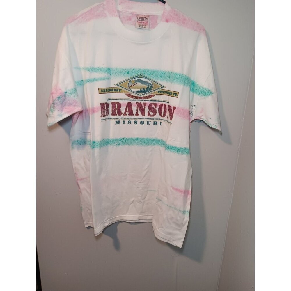 Vintage 90s Oneita Branson Missouri Country Music Shirt Size XL Striped Tie Dye